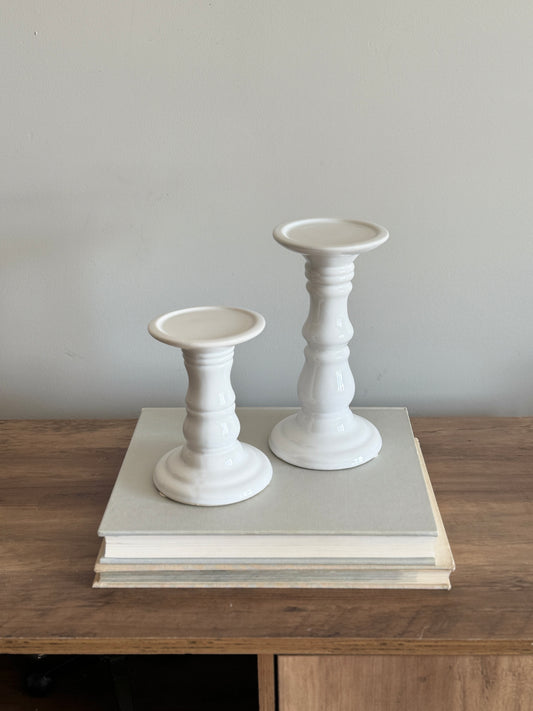 Pair white ceramic candle holders