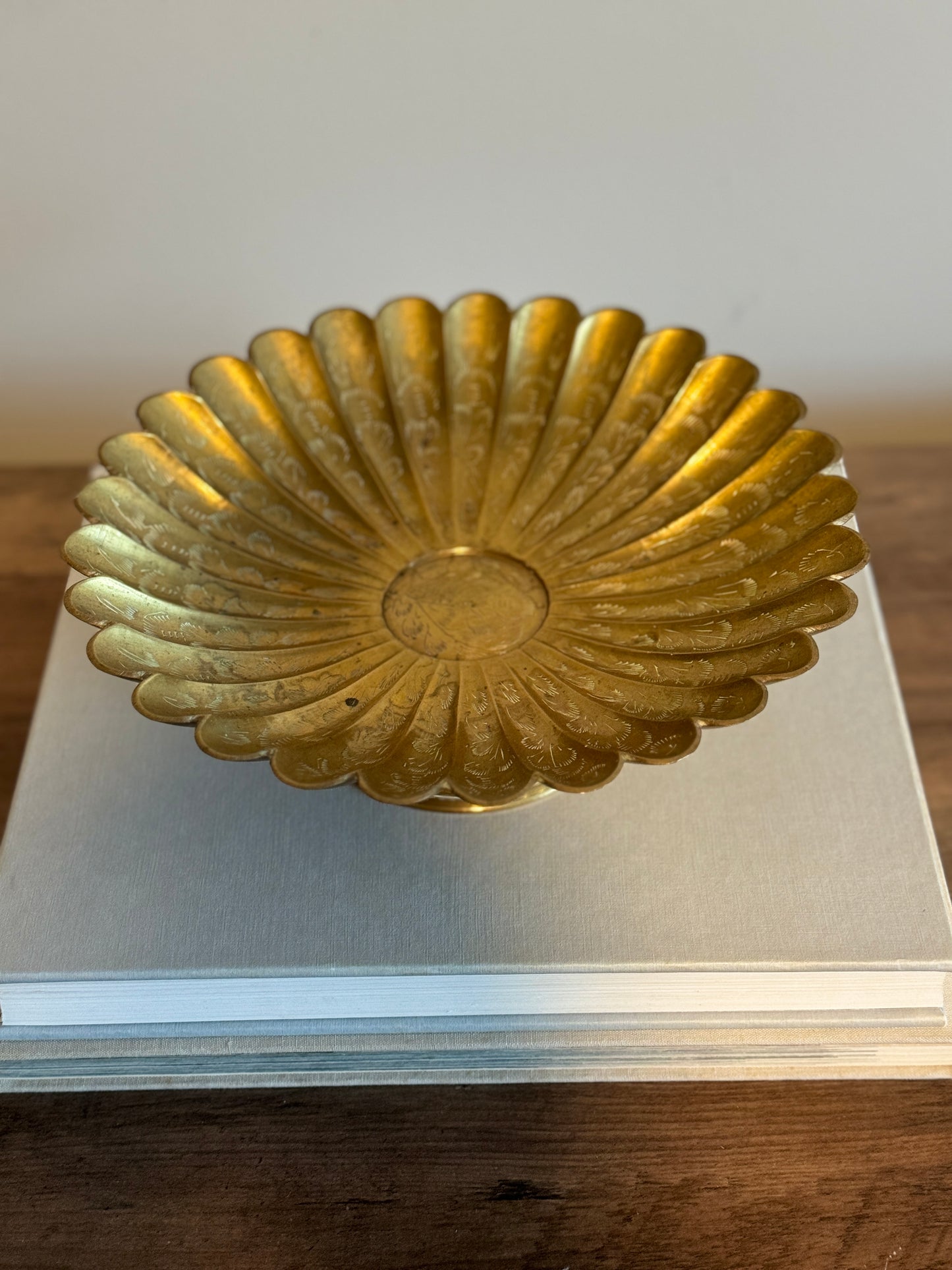 Brass footed etched bowl