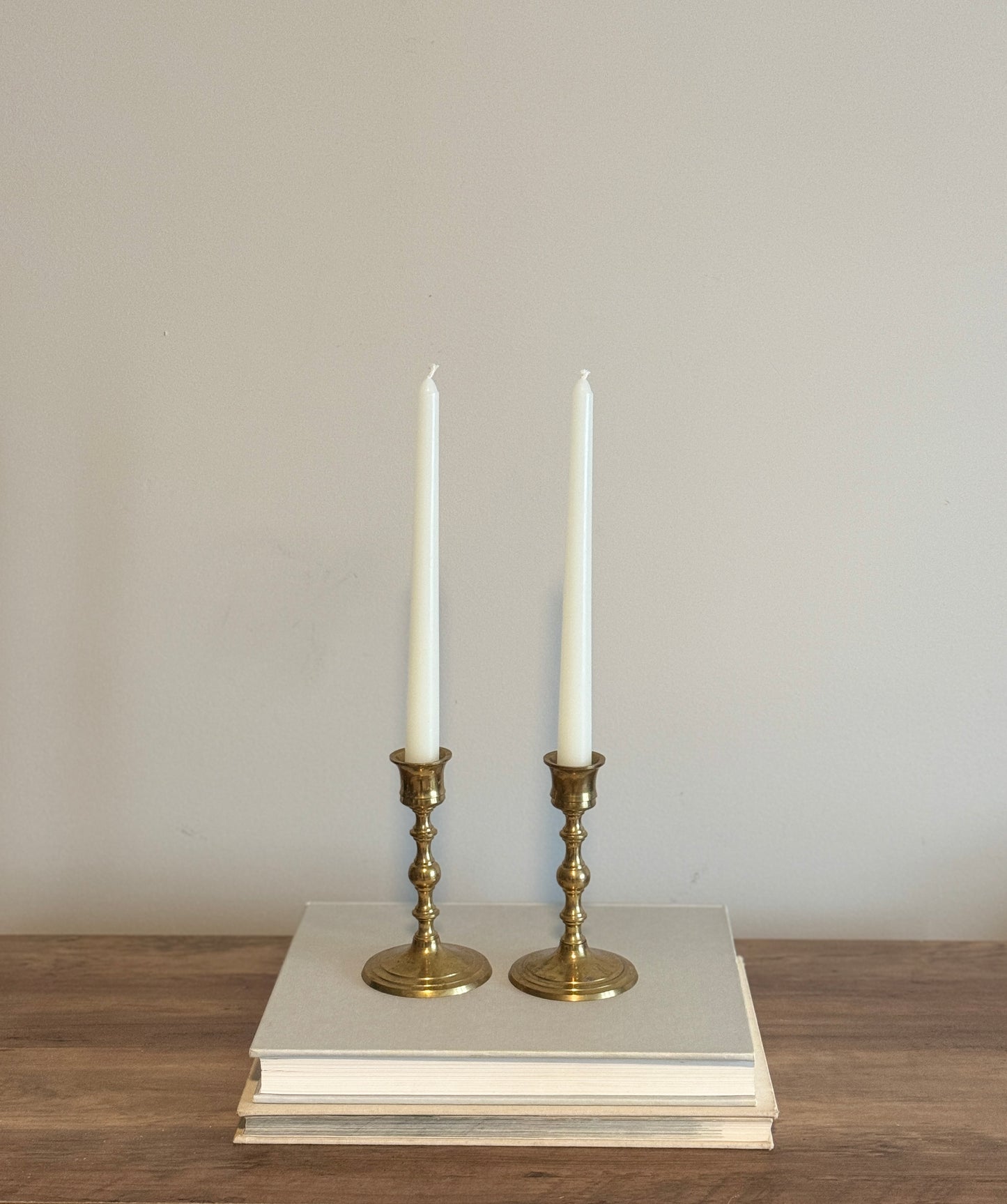Pair tall brass candle holders