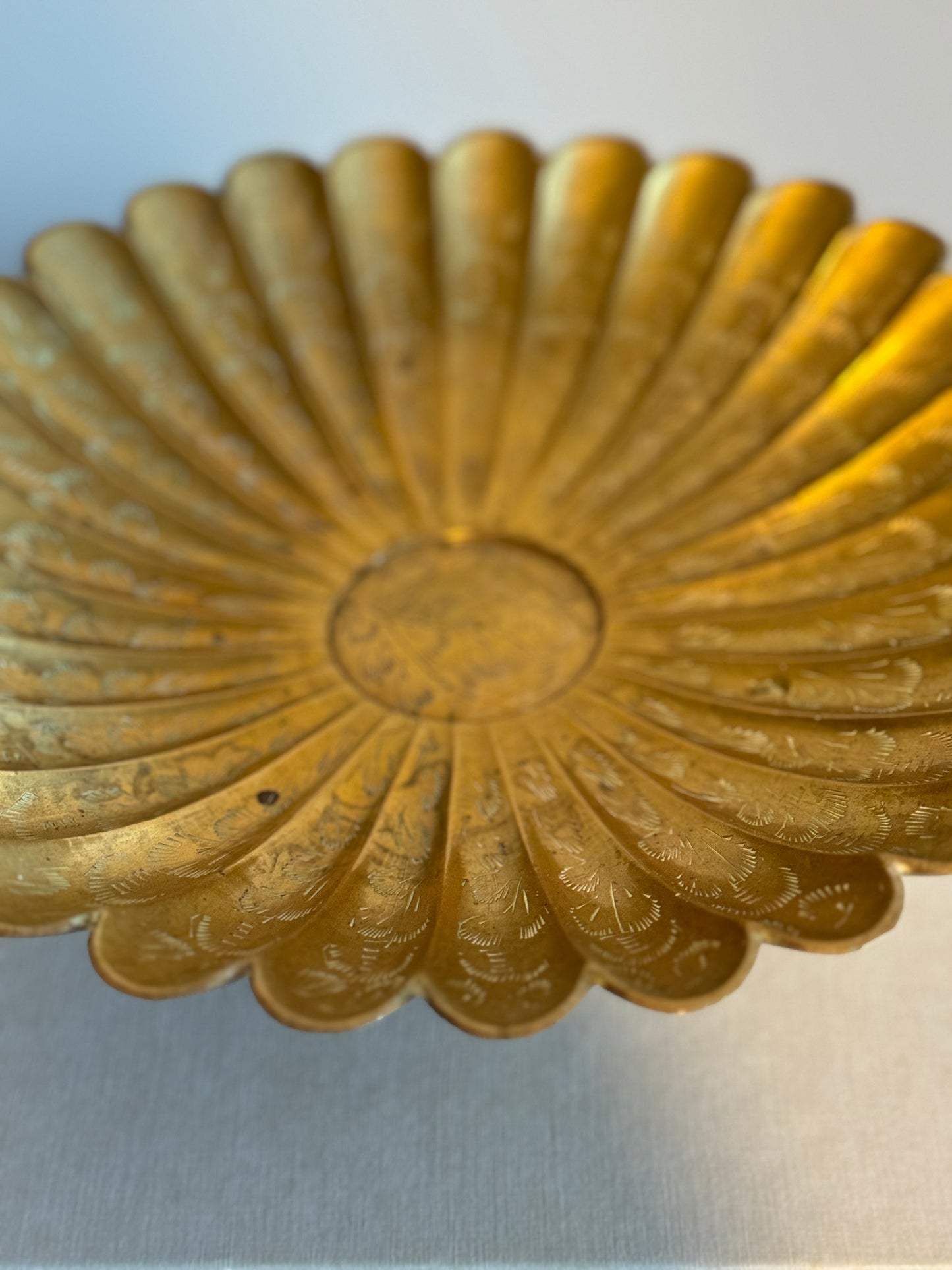 Brass footed etched bowl