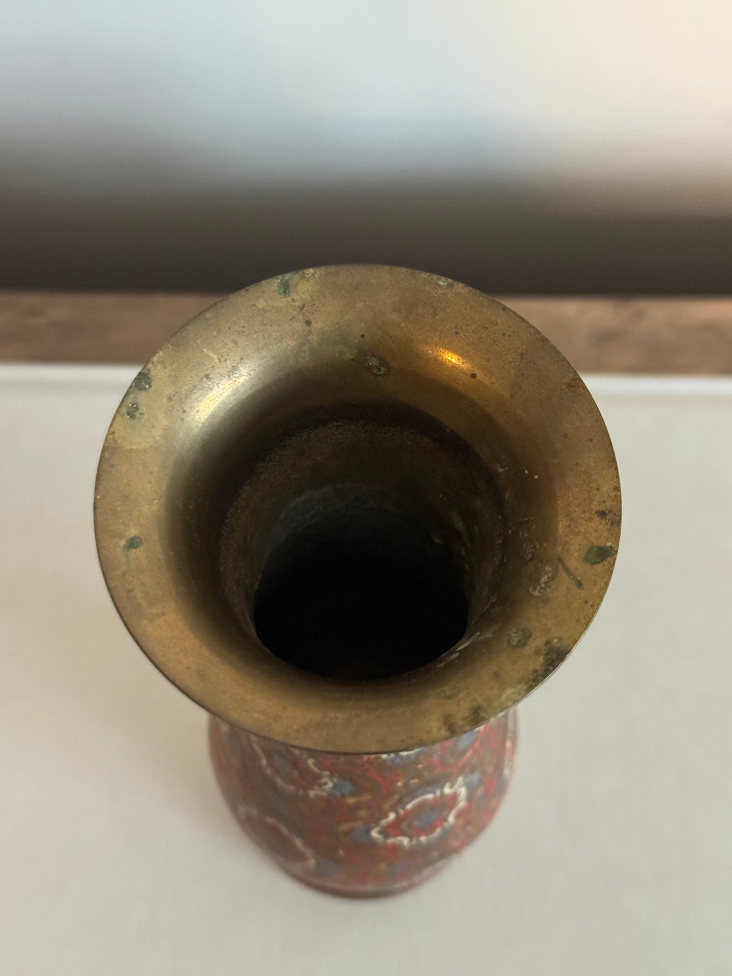 Vintage brass footed vase with etched floral design 7.5"