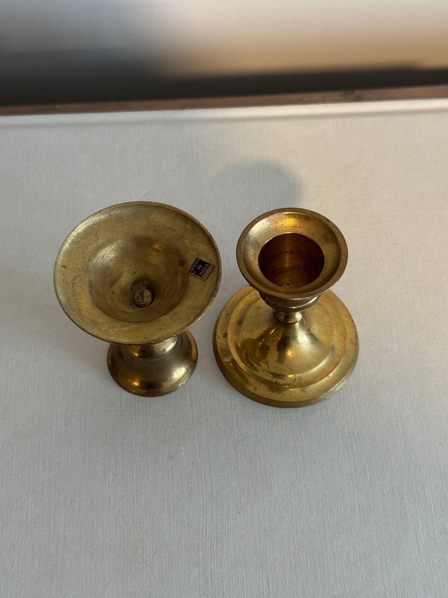 Pair small brass candle holders