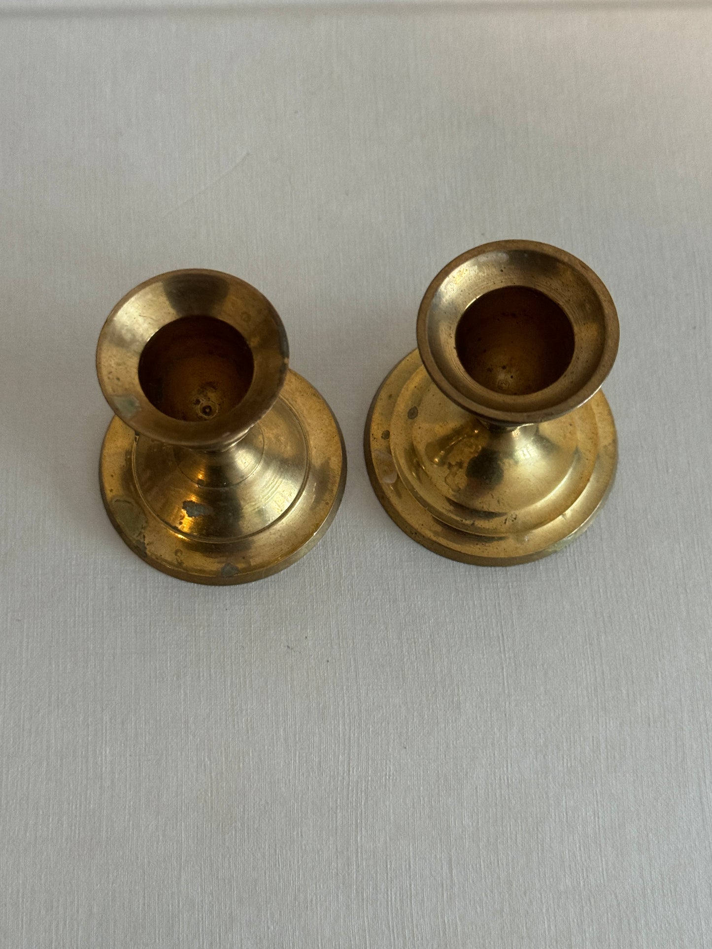 Pair small brass candle holders