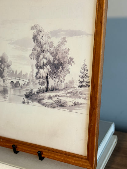 Landscape sketch in wood frame
