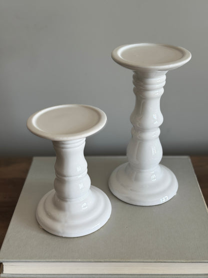 Pair white ceramic candle holders