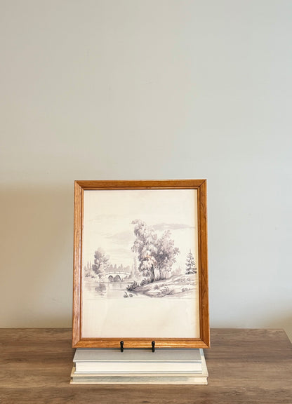 Landscape sketch in wood frame