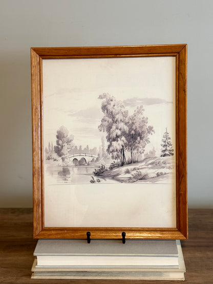 Landscape sketch in wood frame
