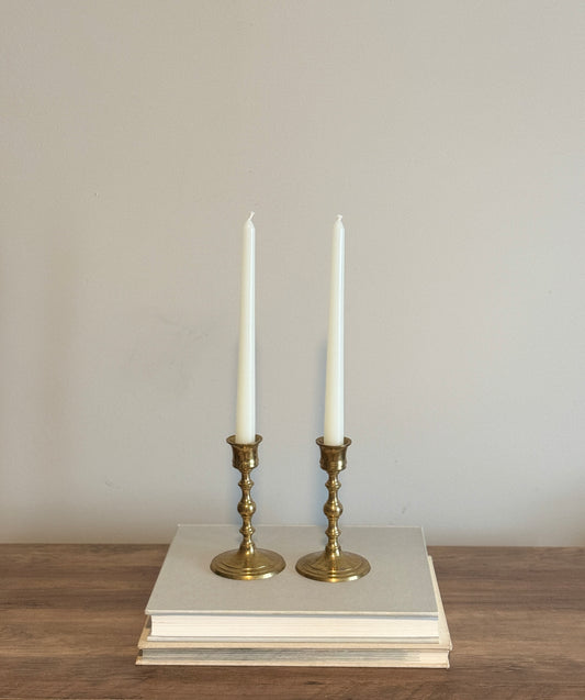 Pair tall brass candle holders