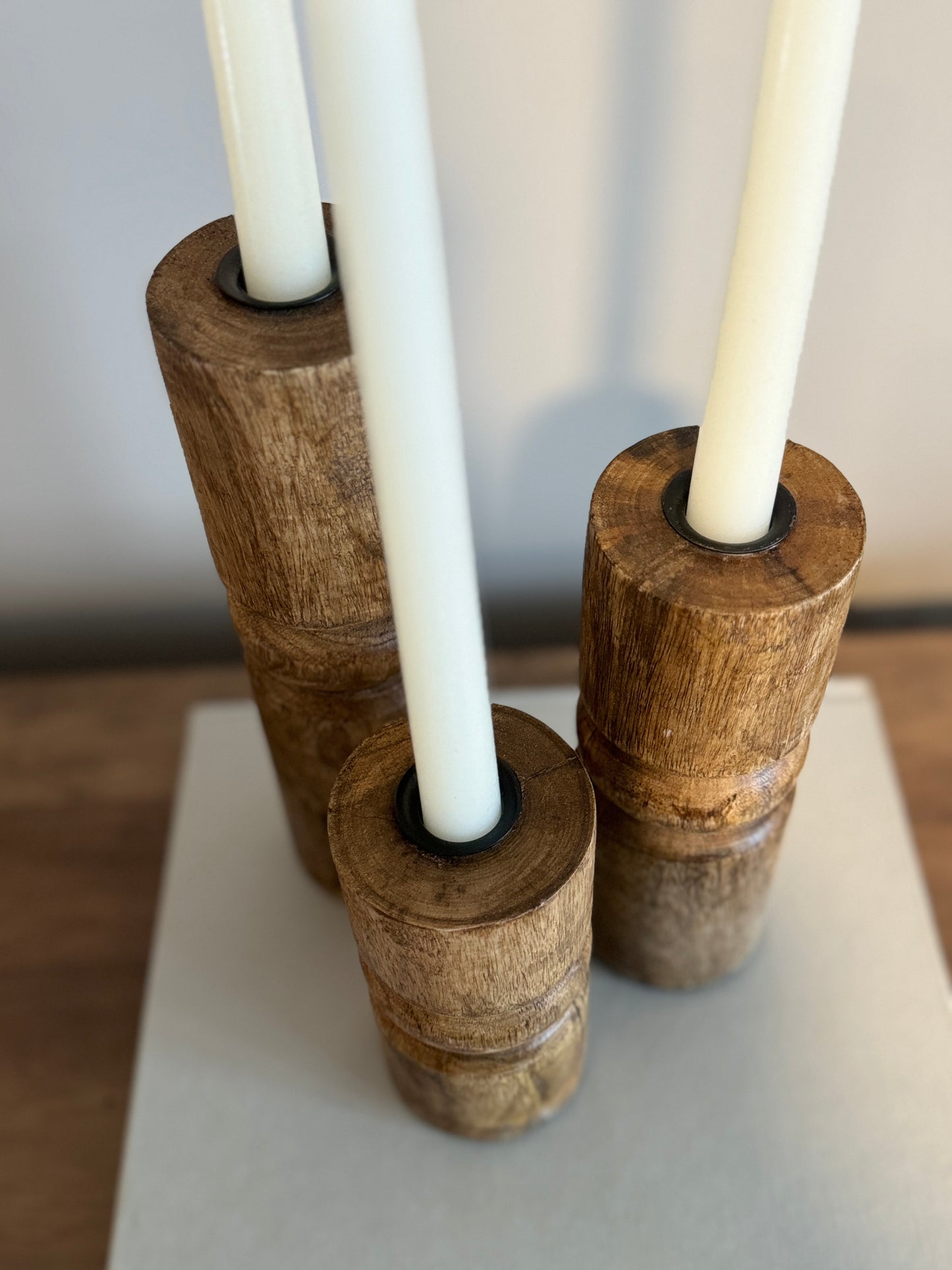 Acacia wood candle holders set of 3