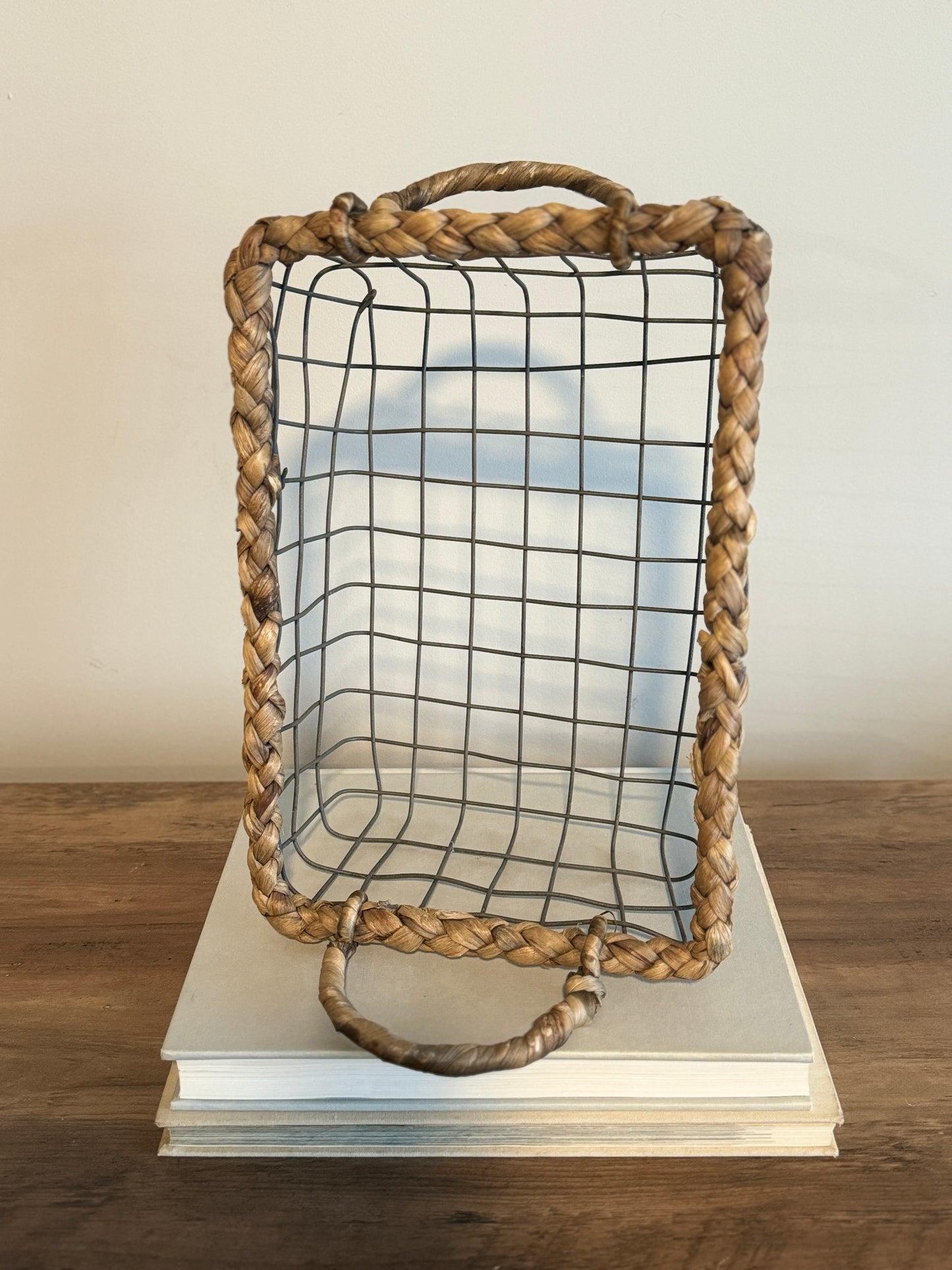 Farmhouse wire basket with wicker edge
