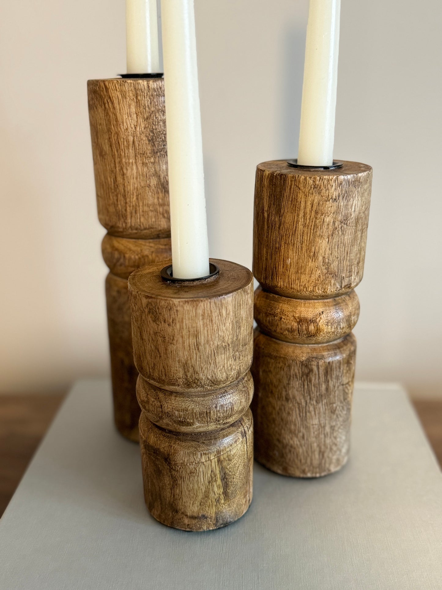 Acacia wood candle holders set of 3