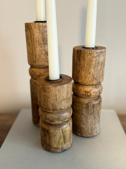 Acacia wood candle holders set of 3
