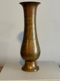Vintage brass footed vase with etched floral design 12"