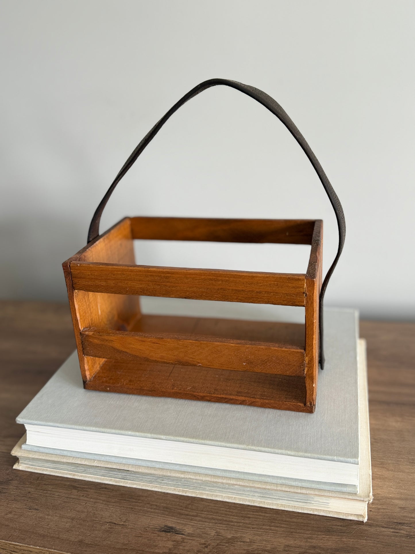 Wood and leather basket