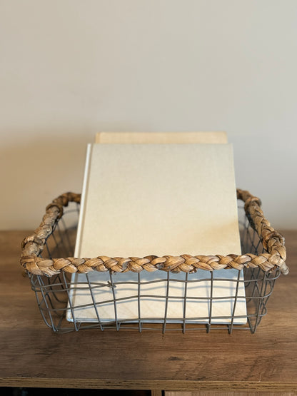 Farmhouse wire basket with wicker edge