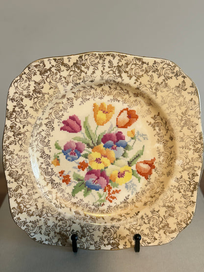 Vintage Old English cross stich sampler plate