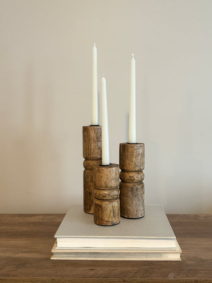 Acacia wood candle holders set of 3