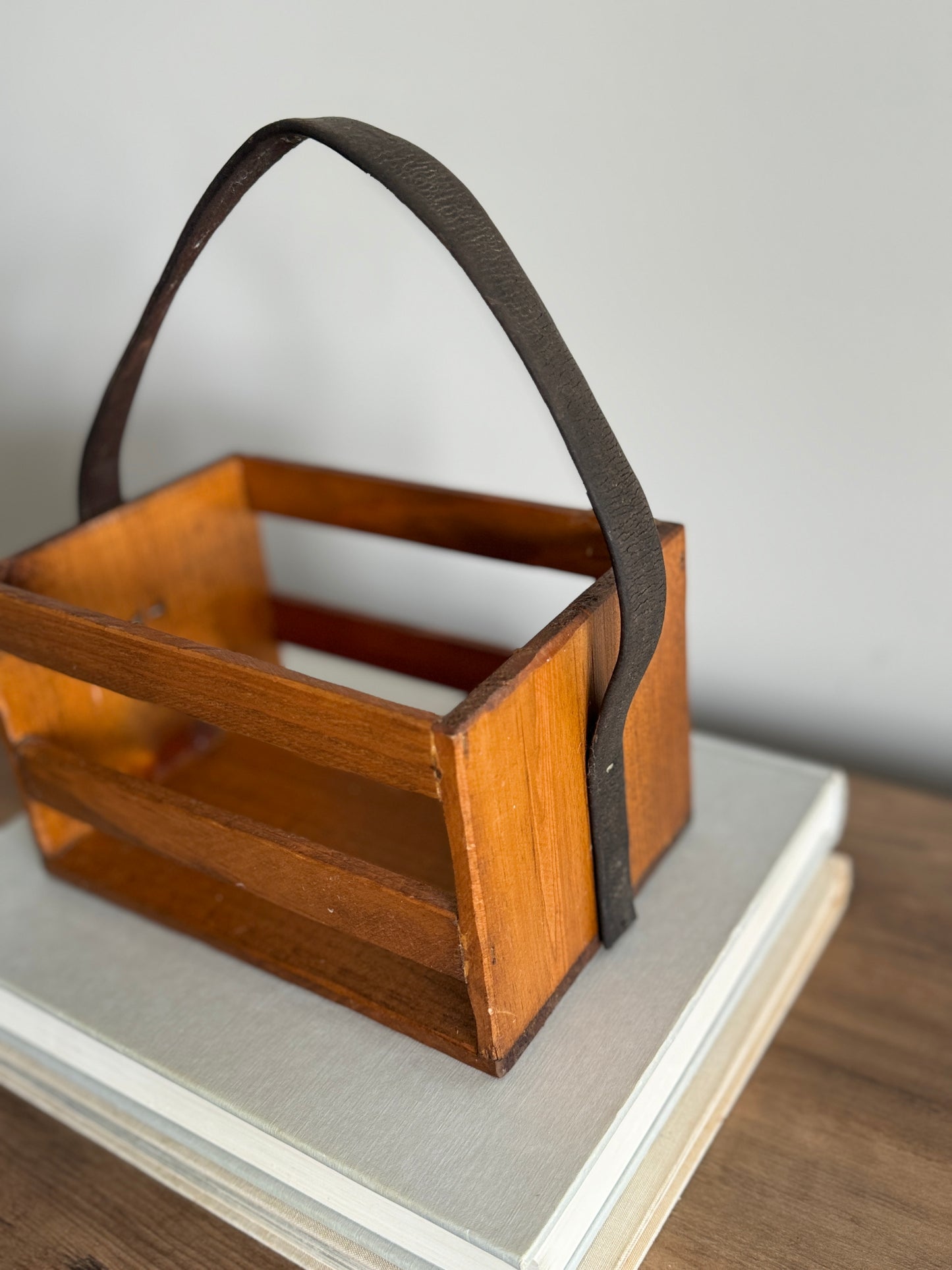 Wood and leather basket