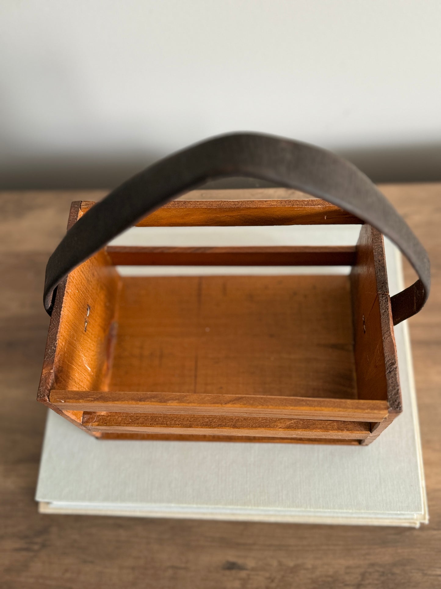 Wood and leather basket